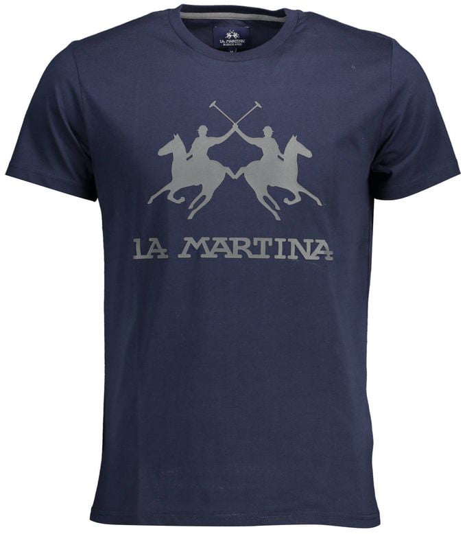 La Martina Chic Crew Neck Cotton Tee in Blue Blauw