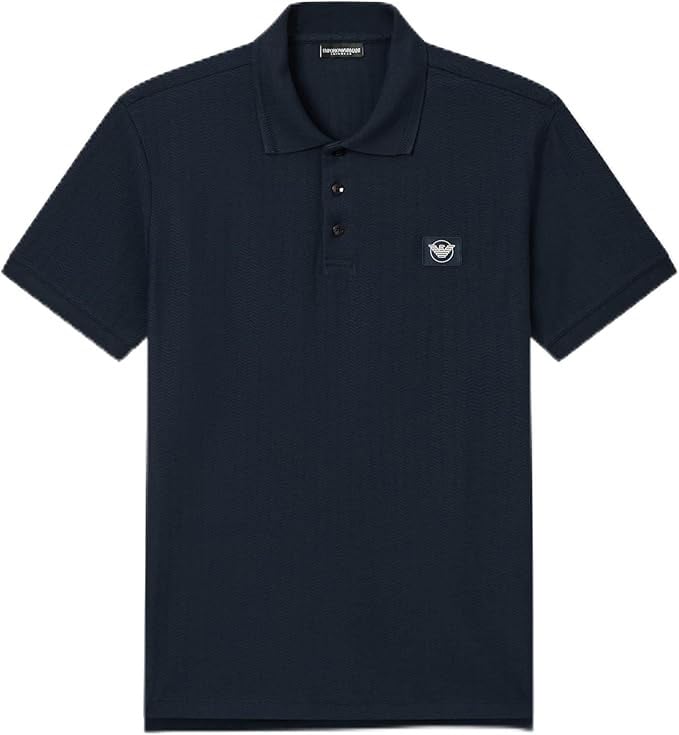 Emporio Armani Satin Label Patch Beach Polo Blue Blauw