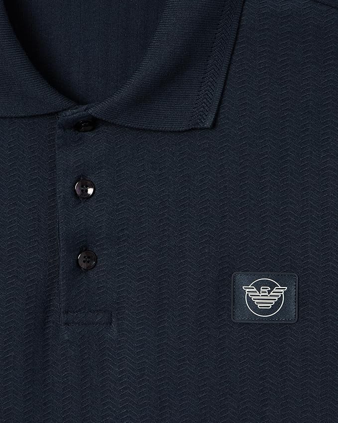 Emporio Armani Satin Label Patch Beach Polo Blue Blauw