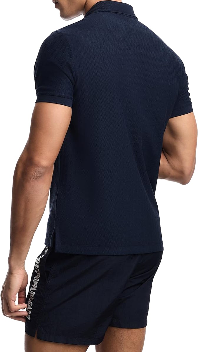 Emporio Armani Satin Label Patch Beach Polo Blue Blauw