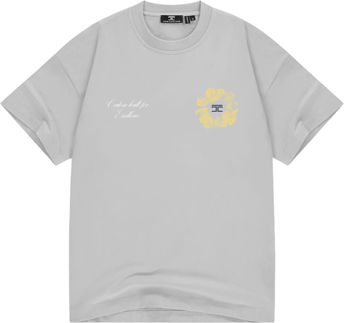 JORCUSTOM Flowers loose fit tee light grey Grijs
