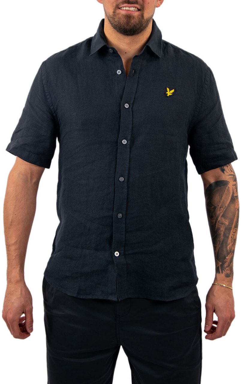 Lyle & Scott Lyle & Scott Short Sleeve Linen Blend Shirt Blauw