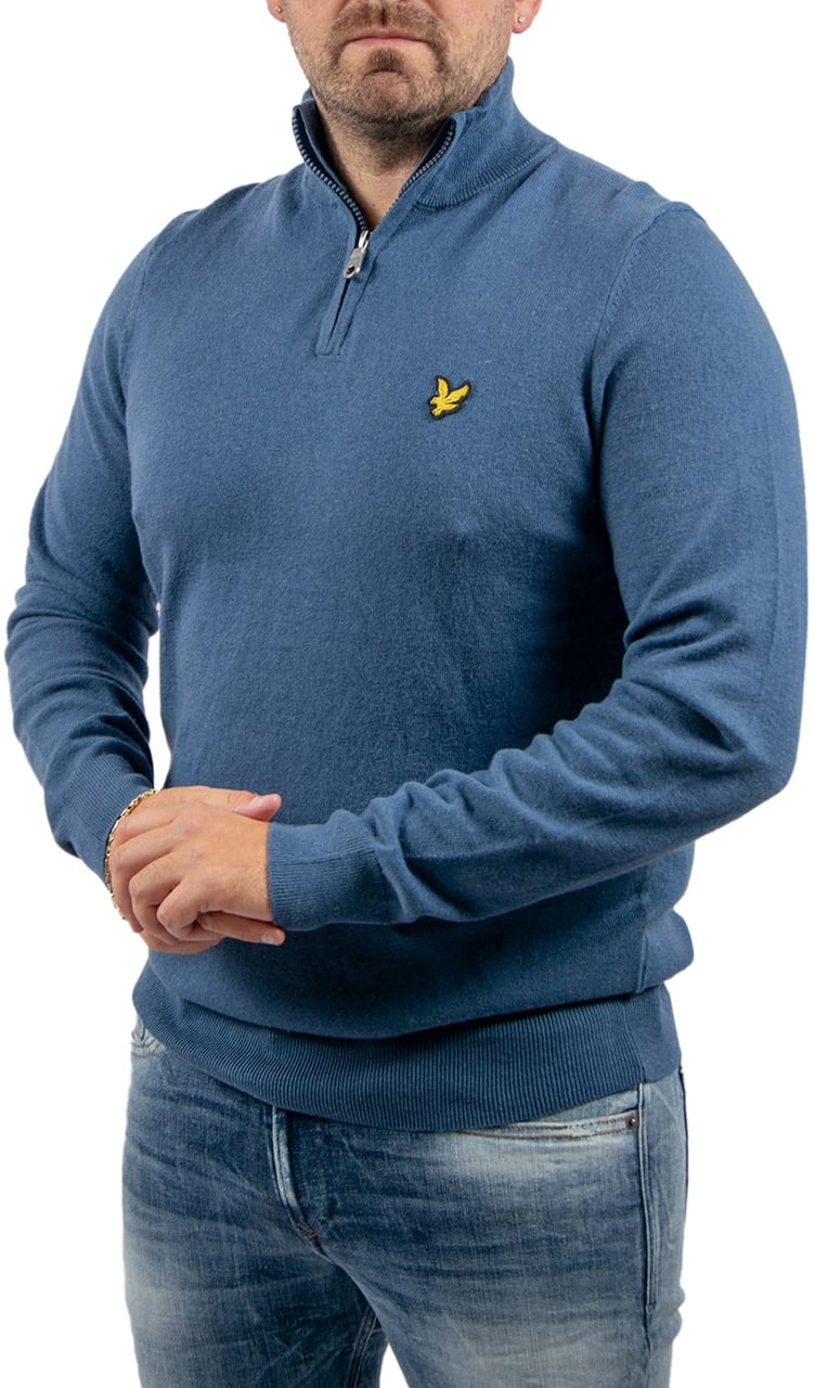 Lyle & Scott Lyle & Scott Cotton Merino Quarter Zip Jumper Blauw
