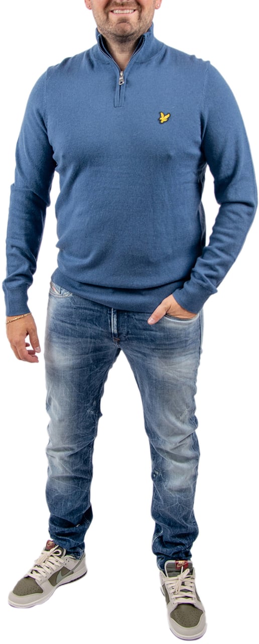 Lyle & Scott Lyle & Scott Cotton Merino Quarter Zip Jumper Blauw