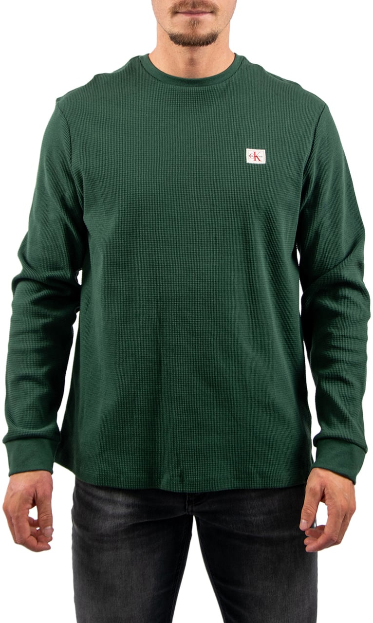 Calvin Klein Calvin Klein Jeans LS Waffle Badge Crewneck Tee Groen