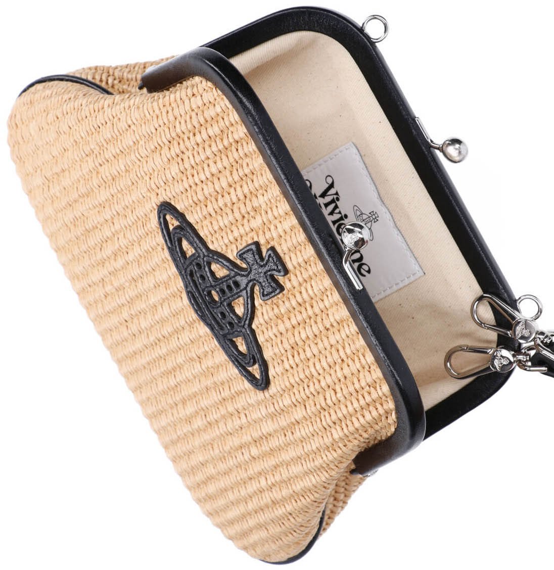 Vivienne Westwood Beige Orb Embossed Raffia Shoulder Bag Neutraal