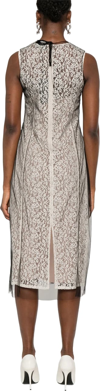 Fendi Lace Midi Double-Layer Tulle Effect Dress Grijs