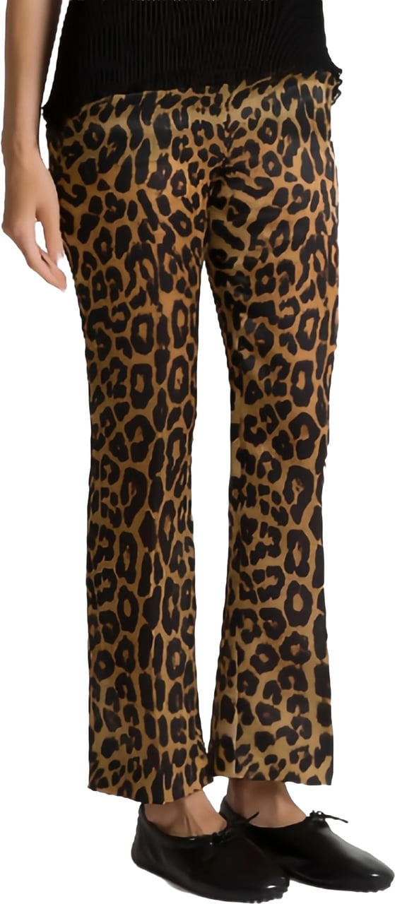 Alberta Ferretti Brown Pantalone Leopard Print Silk Pants Zwart