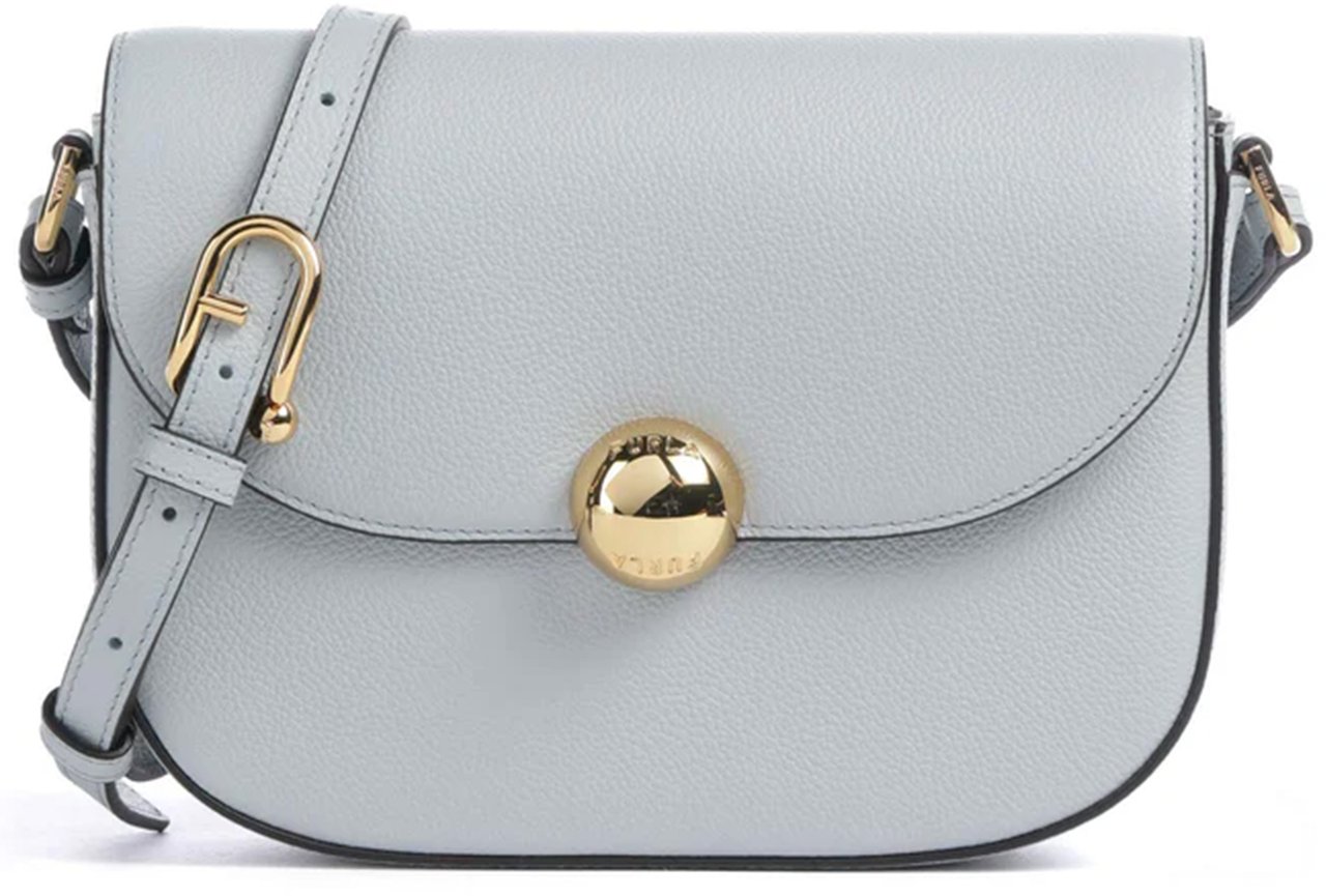Furla Moonlight S Crossbody Textured Grey Leather Bag Wit