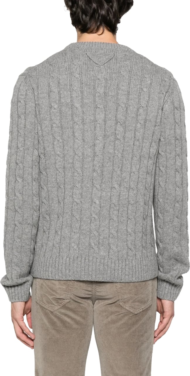 Prada Cashmire Cable Knit Cashmere Sweater Grijs