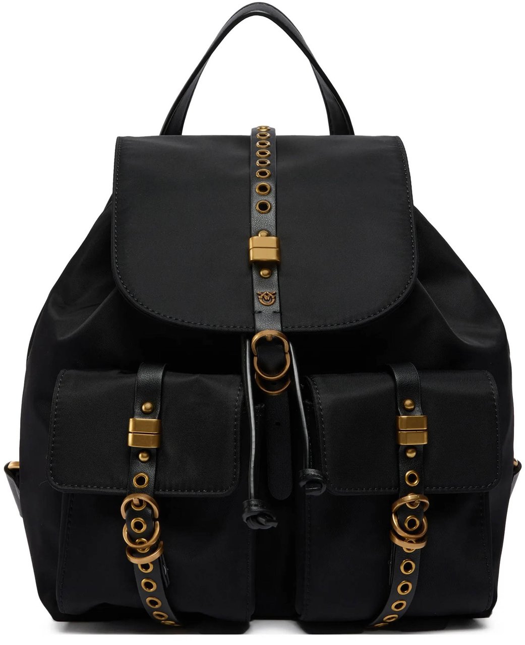Pinko Black Backpack Decorative Flap Gold-Accent Backpack Zwart