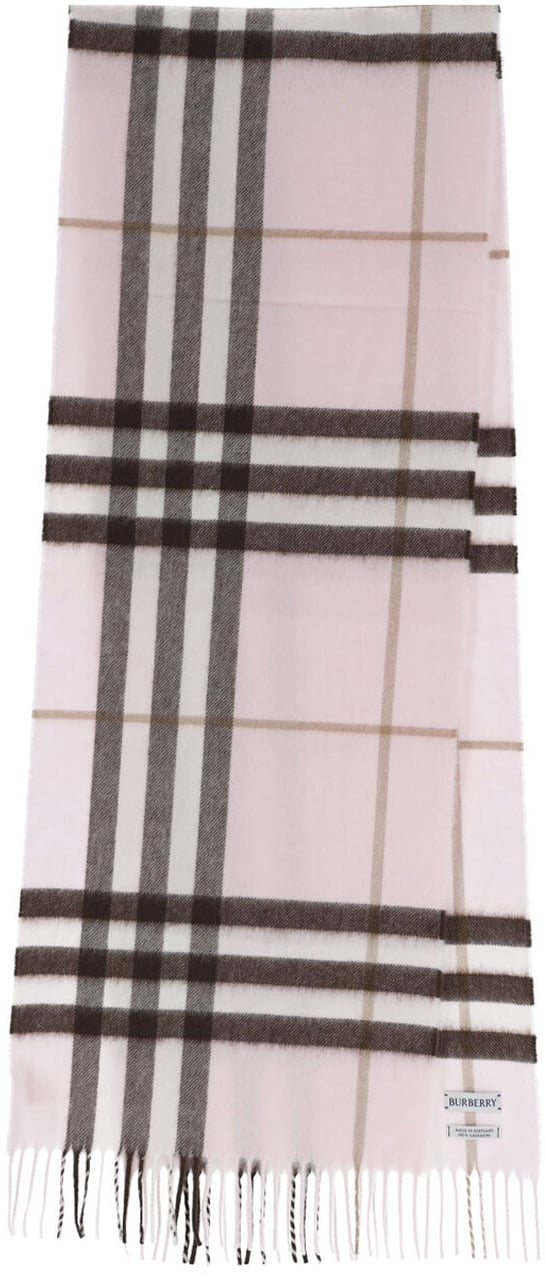 Burberry Brushed Cashmere Rectangular Scarf with Iconic Check Pattern Roze