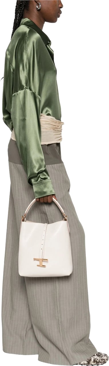 Tod's Neutral Secchiello T Timeless Pebbled Handbag Neutraal