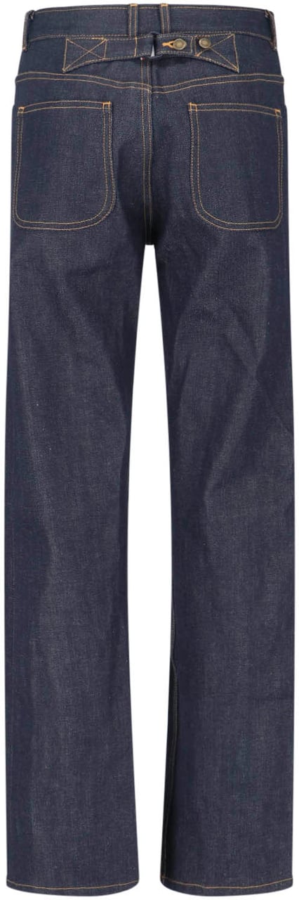 Thom Browne Blue Mid-Rise Straight-Leg Denim Jeans Blauw