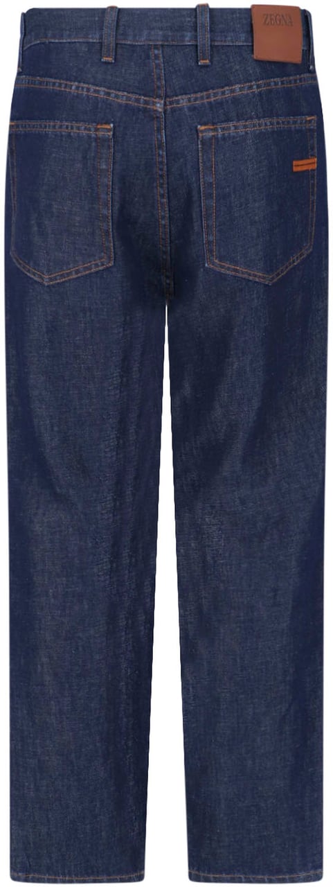 Zegna Blue Mid-Rise Cotton-Linen Straight Leg Jeans Blauw