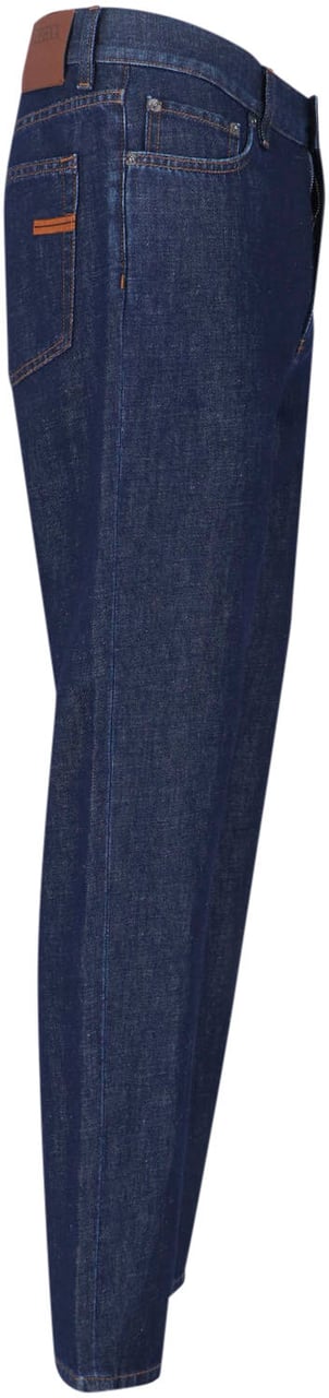 Zegna Blue Mid-Rise Cotton-Linen Straight Leg Jeans Blauw