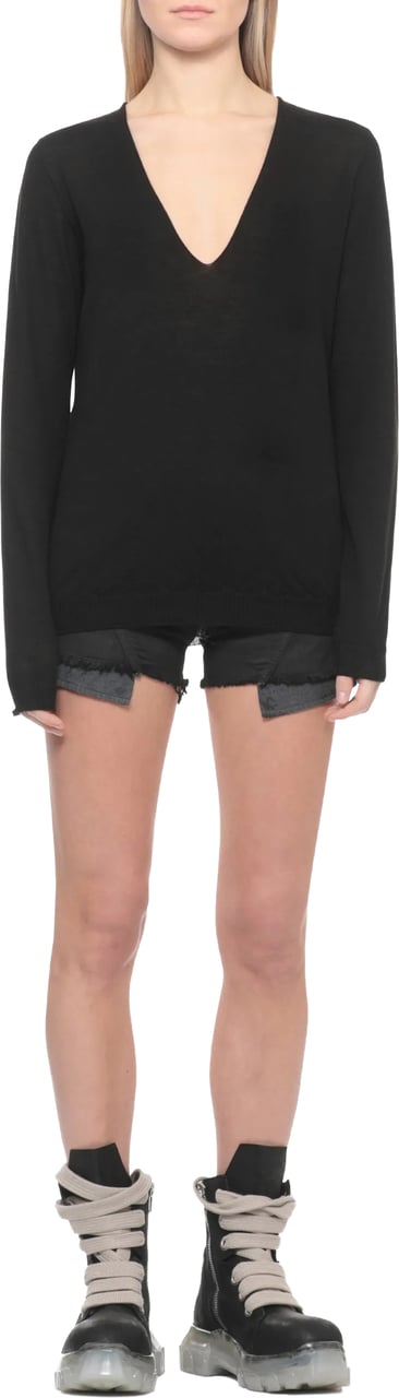 Rick Owens Black V Neck Fitted Top Zwart