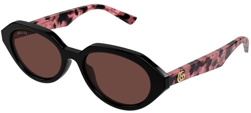 Gucci Geometric Oval Frame Sunglasses with Double G Emblem GG2178S Linea Emblem Zwart