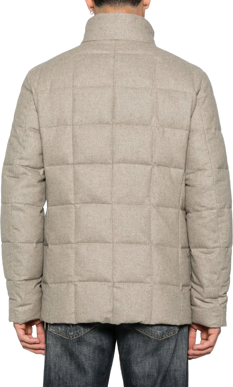 Fay Double-Breasted Quilted Padded Grid Stitch Jacket Grijs
