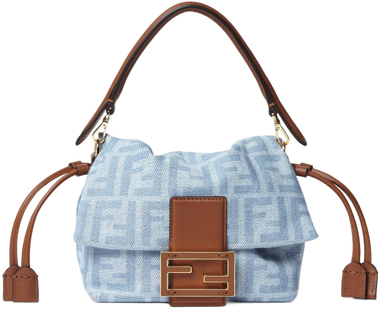 Fendi Soft Rectangular Baguette Bag with Monogram Pattern and Leather Accents Wit