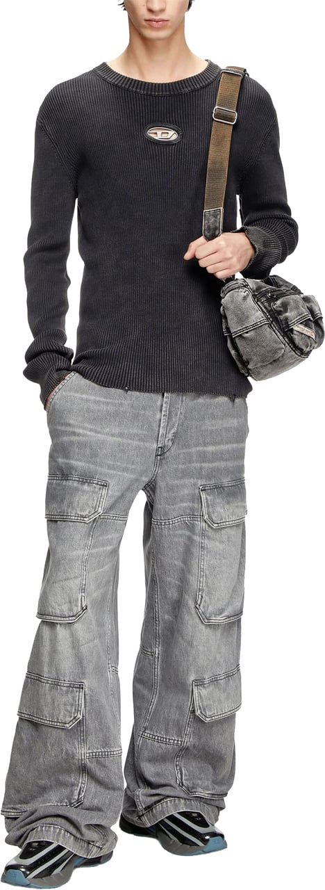 Diesel Black K-Darin-D Ribbed Oval Cut-Out Top Zwart