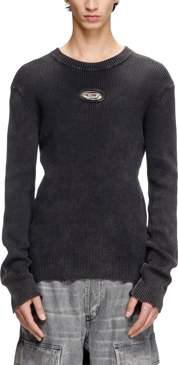 Diesel Black K-Darin-D Ribbed Oval Cut-Out Top Zwart