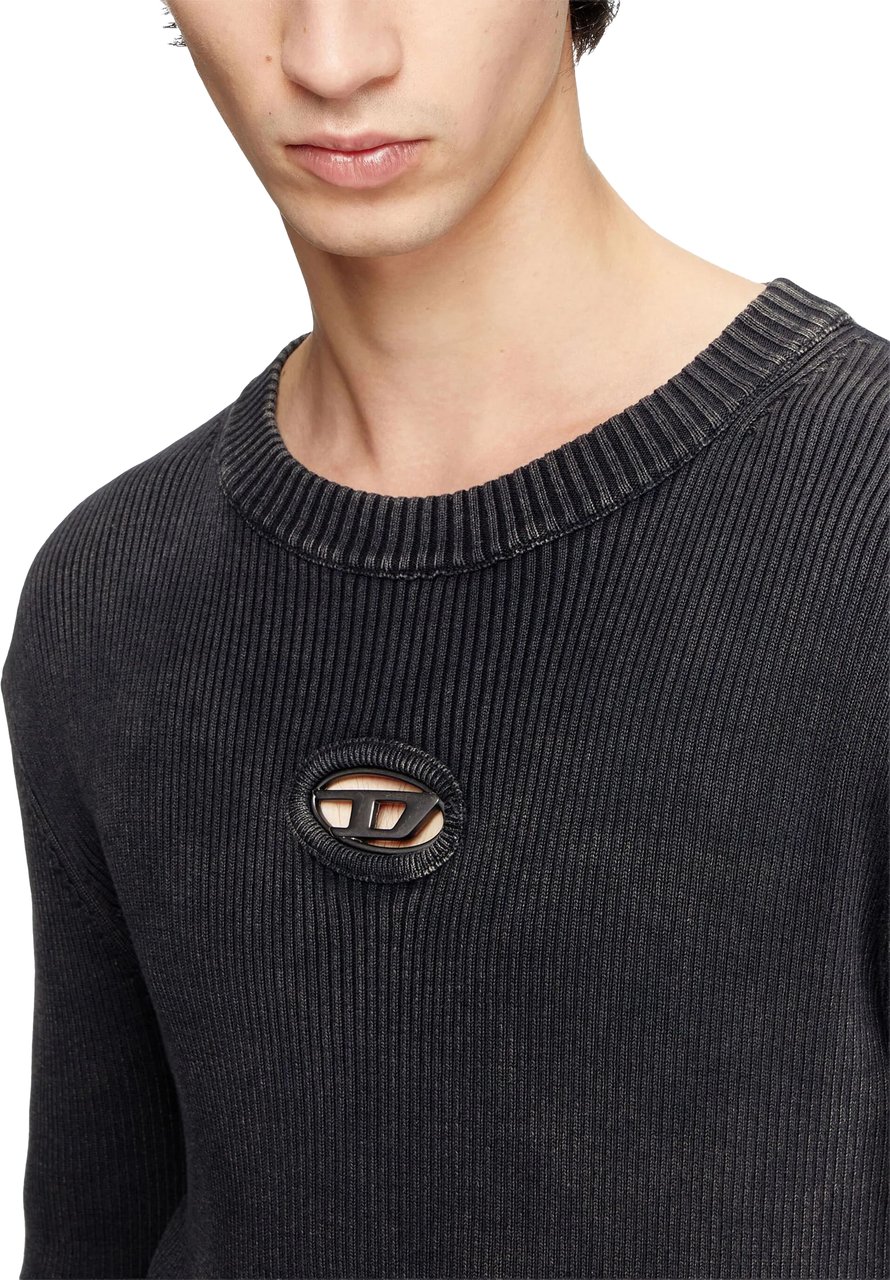 Diesel Black K-Darin-D Ribbed Oval Cut-Out Top Zwart