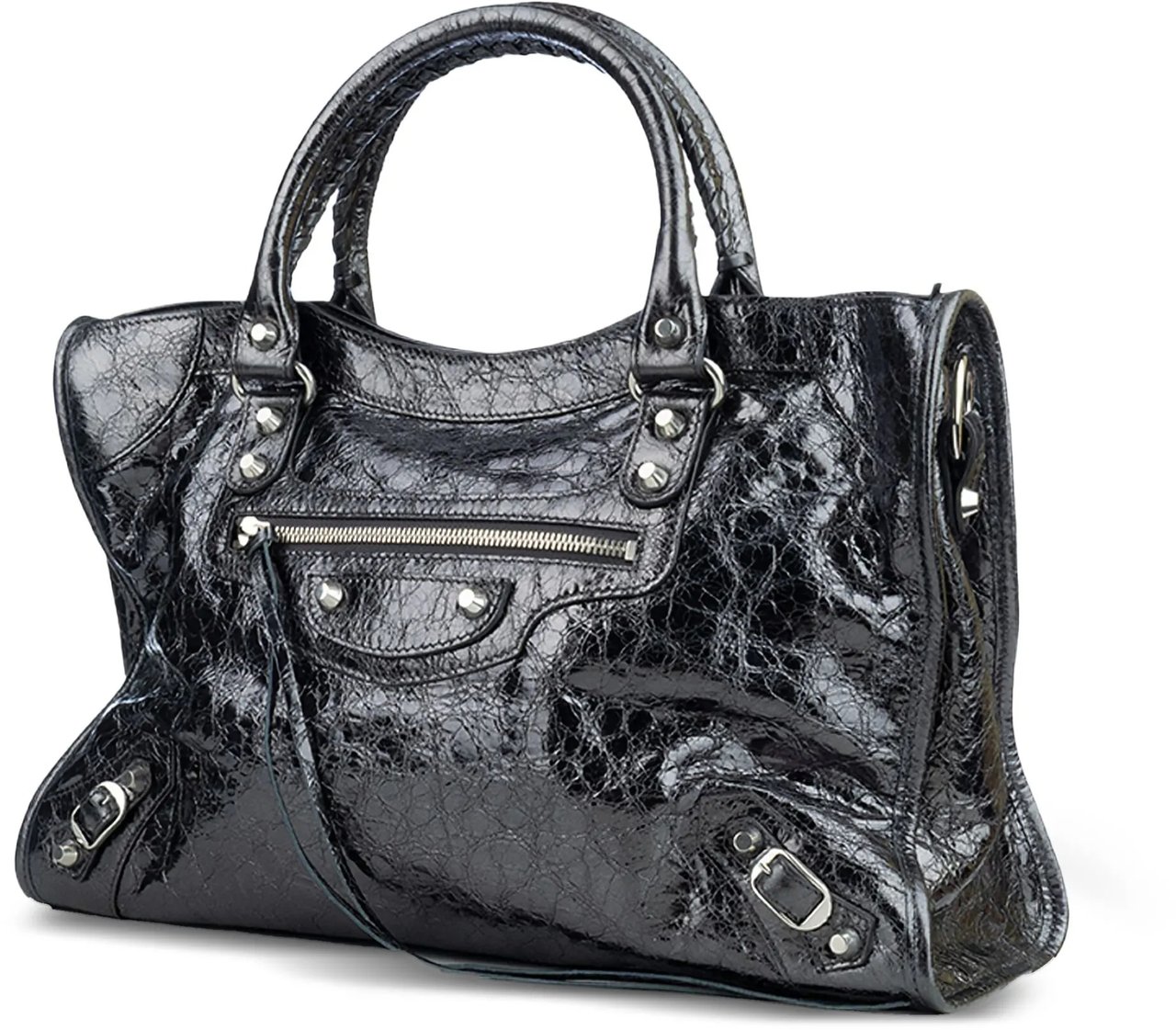 Balenciaga Black Le City Medium Textured Handbag Grijs