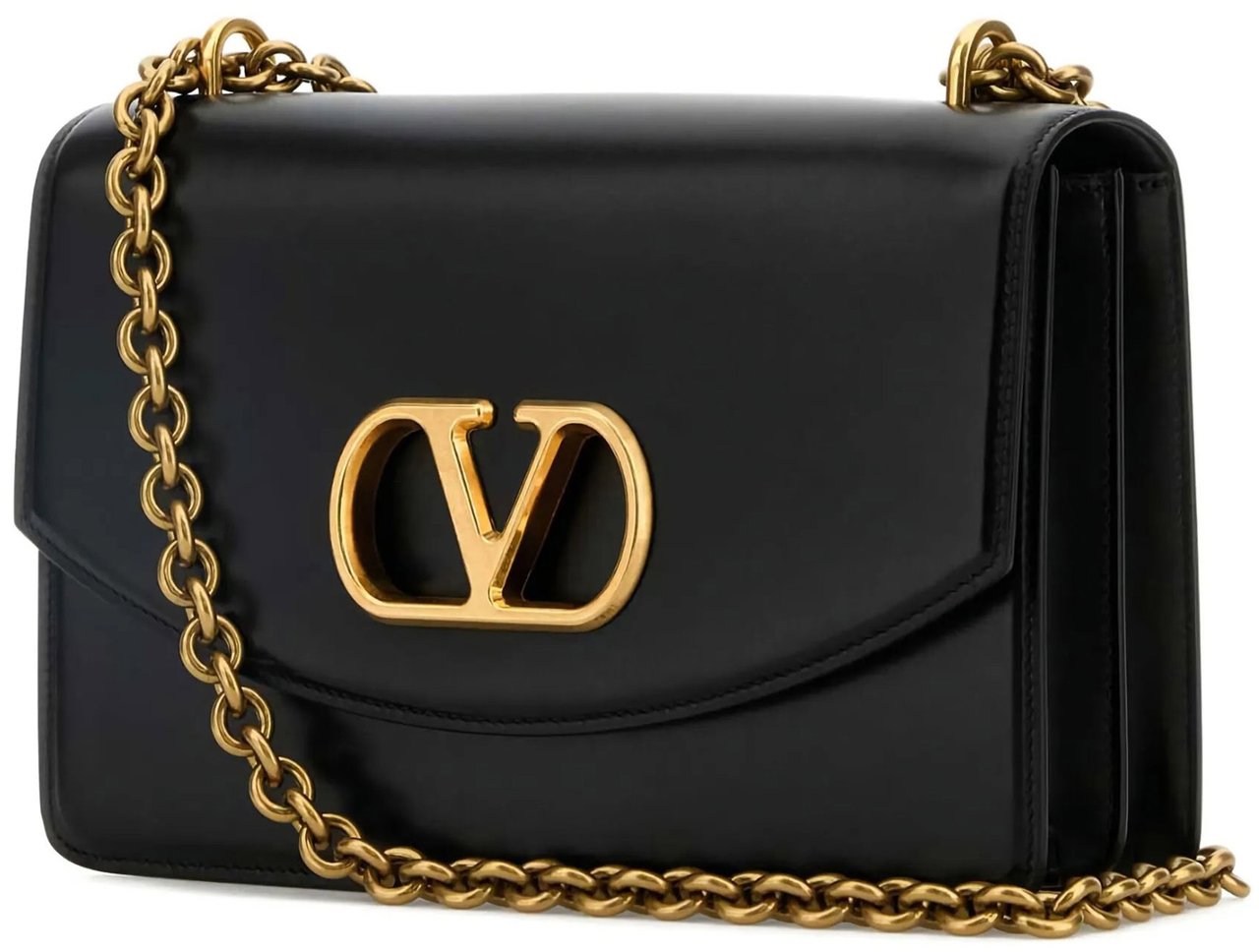 Valentino Vain Rectangular Leather Gold Logo Bag Zwart