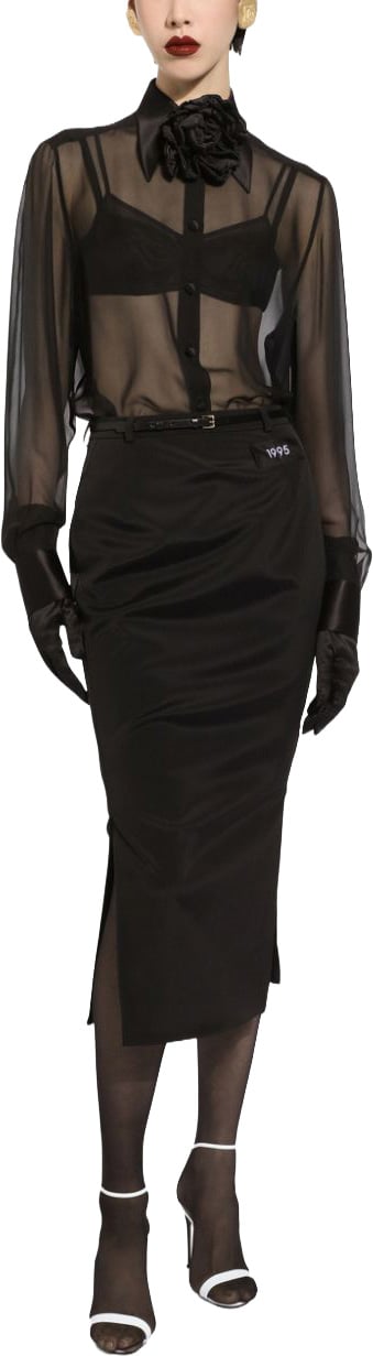 Dolce & Gabbana Sheer Black Long-Sleeved Silk Blouse Zwart