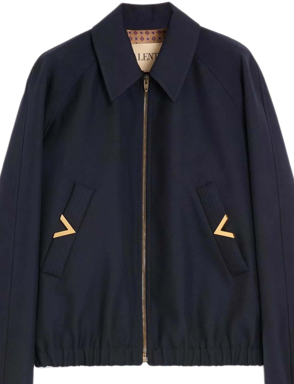 Valentino Dark Navy Polyester Classic Collar Jacket Zwart
