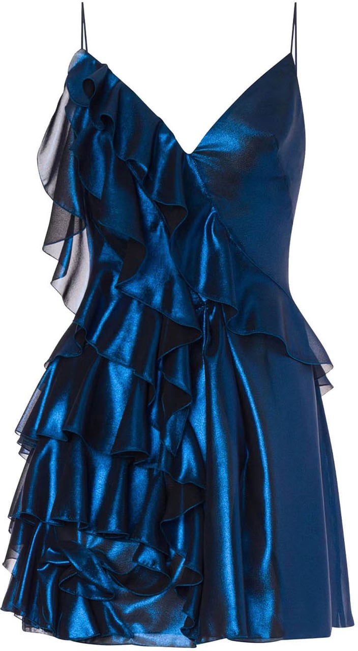 Alberta Ferretti Metallic Blue Abito Ruffled Polyester Dress Zwart
