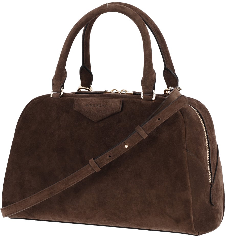 Givenchy Brown Structured Suede Gold Zipper Handbag Bruin