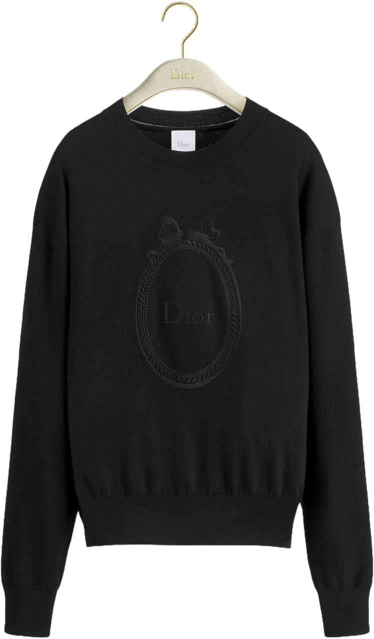 Dior White Pullover Crew Neck Tonal Emblem Zwart