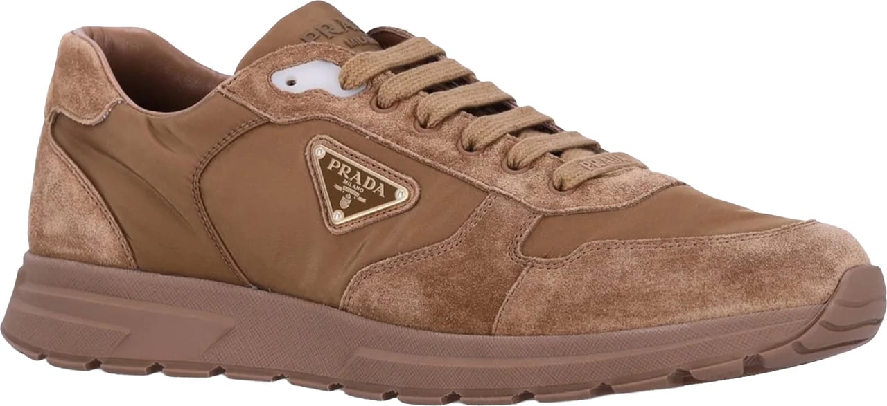 Prada Earthy Brown Prax 2.0 Nylon/Suede Sneakers Bruin