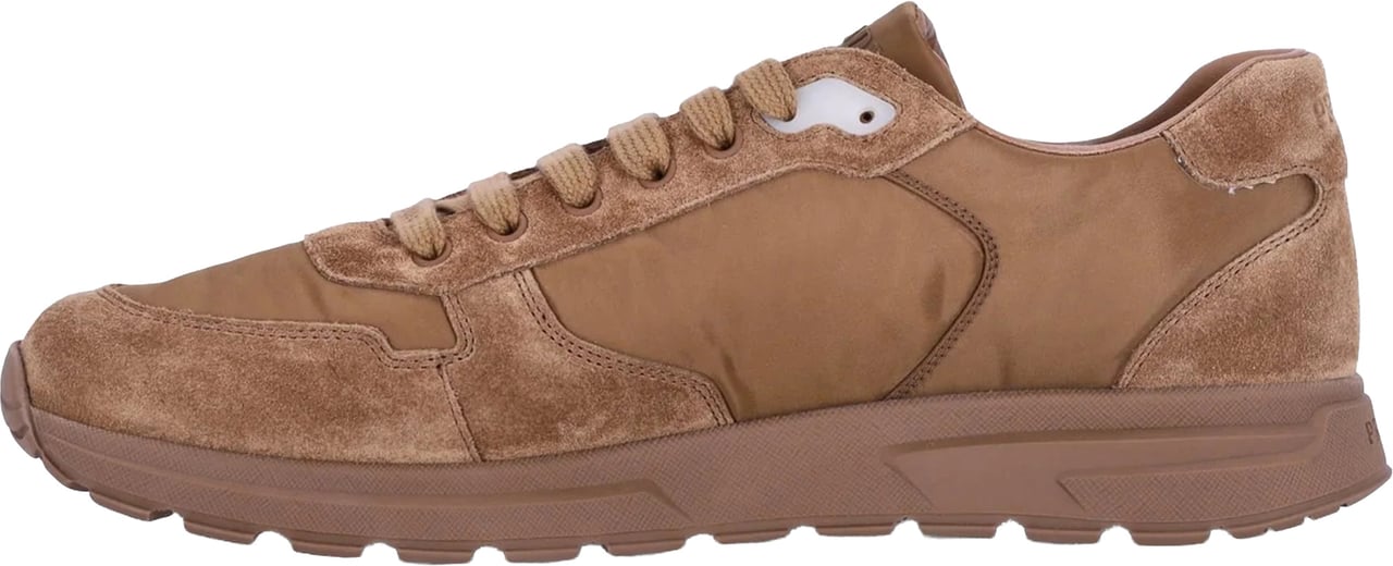 Prada Earthy Brown Prax 2.0 Nylon/Suede Sneakers Bruin