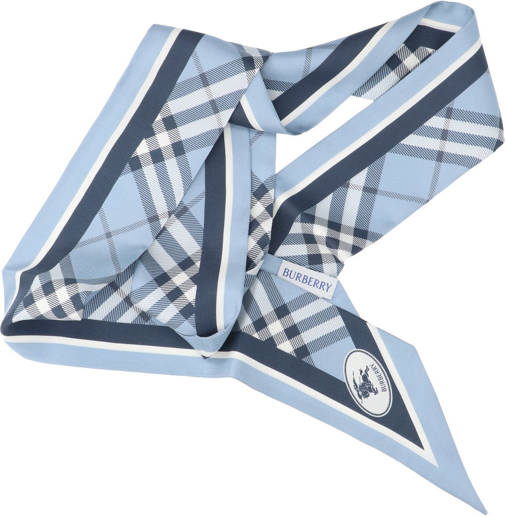 Burberry Blue EKD Check Mulberry Silk Scarf Blauw