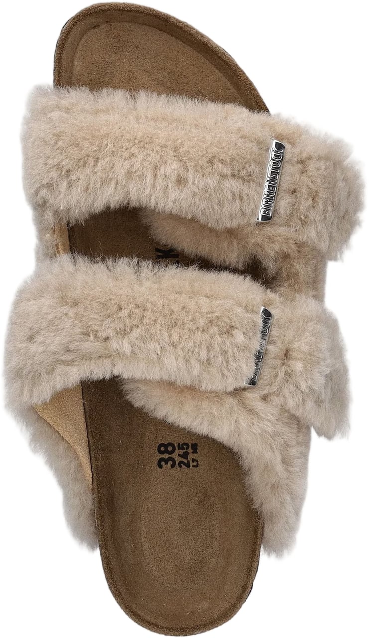 Birkenstock Slip-On Shearling Sandals with Contoured Cork Footbed Neutraal