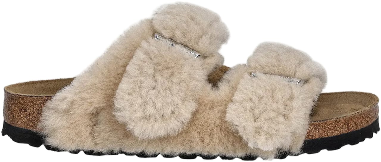 Birkenstock Slip-On Shearling Sandals with Contoured Cork Footbed Neutraal