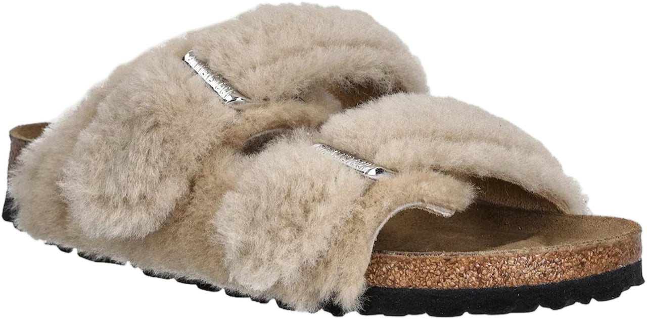 Birkenstock Slip-On Shearling Sandals with Contoured Cork Footbed Neutraal