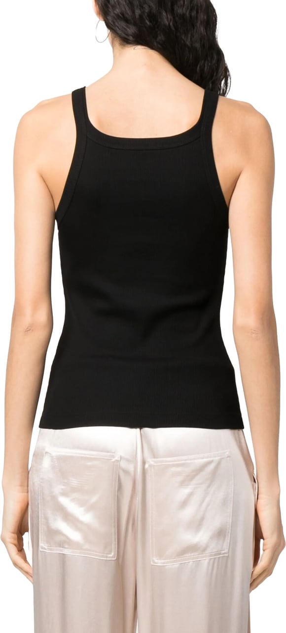Fendi Ribbed Cotton Jersey Square Neck Tank Zwart