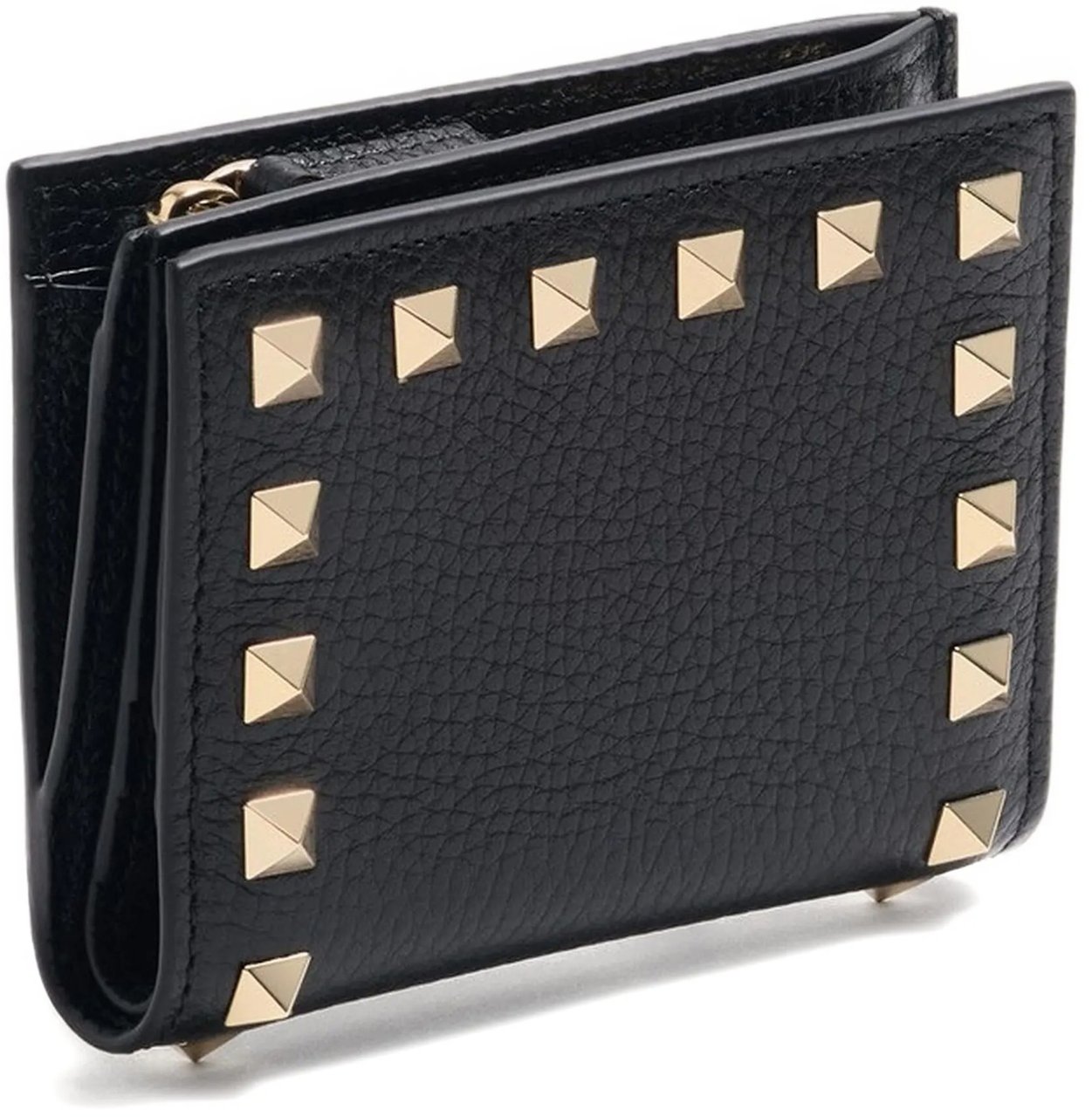 Valentino Black French Wallet Textured Studded Wallet Zwart