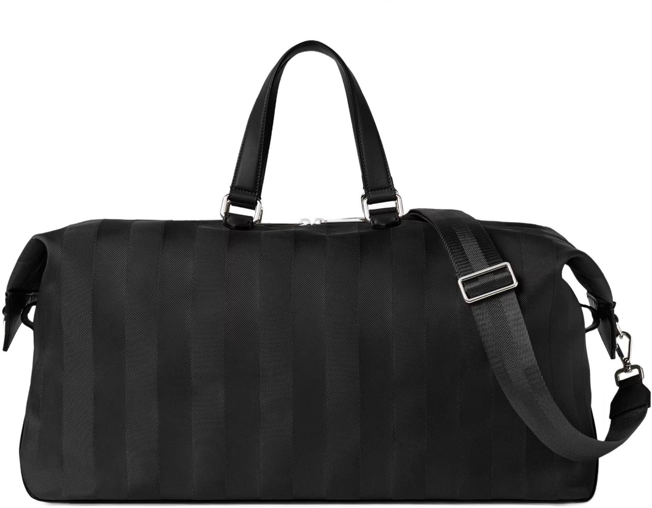 Fendi Matte Finish Black Duffle Bag with Striped Pattern and Silver Hardware Zwart