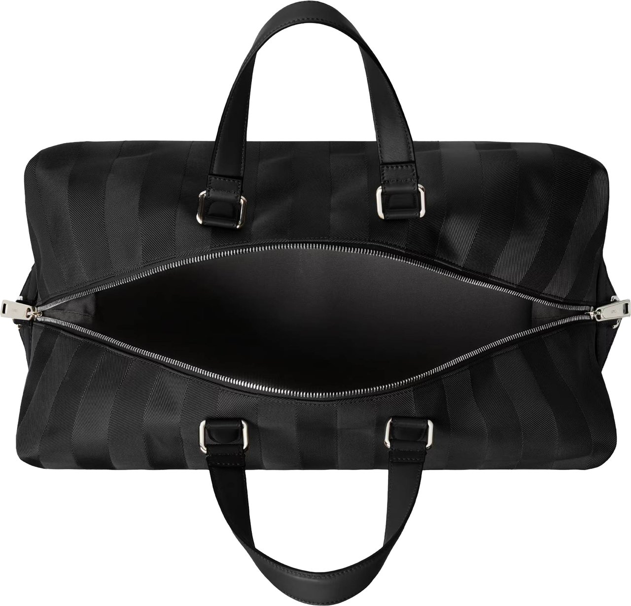 Fendi Matte Finish Black Duffle Bag with Striped Pattern and Silver Hardware Zwart