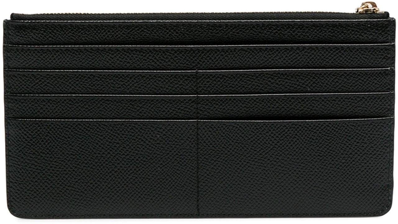 Dolce & Gabbana Textured Calfskin Dauphine Zippered Plaque Wallet Zwart