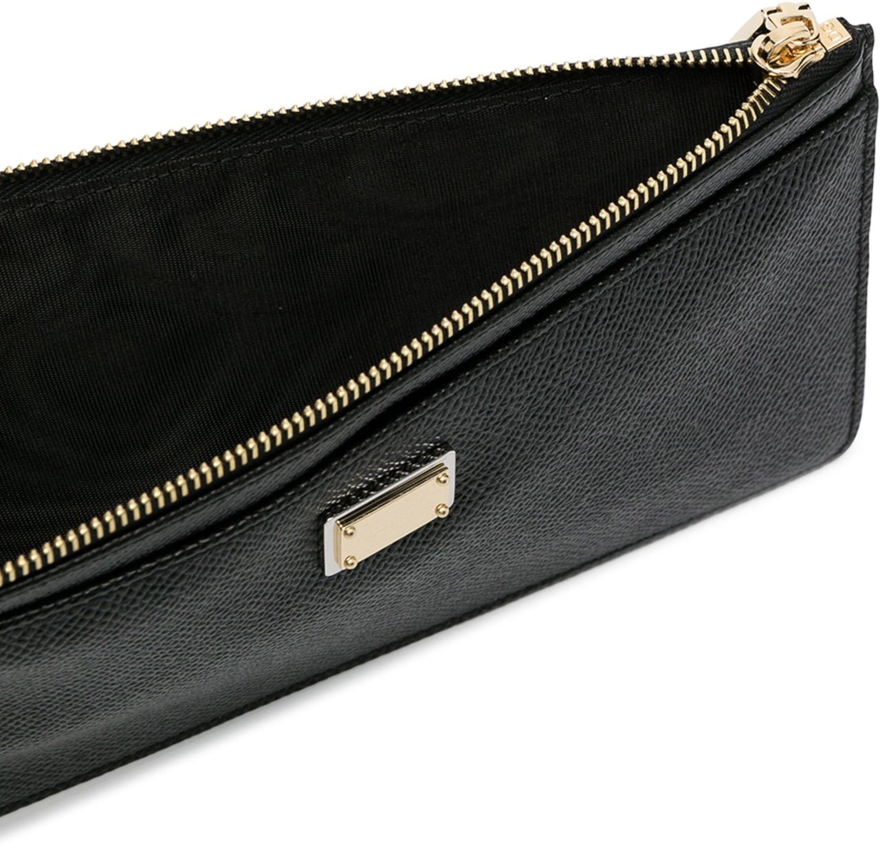 Dolce & Gabbana Textured Calfskin Dauphine Zippered Plaque Wallet Zwart