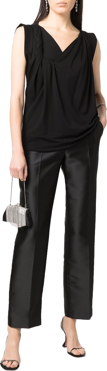 Alberta Ferretti Black Top Draped Viscose Top Zwart