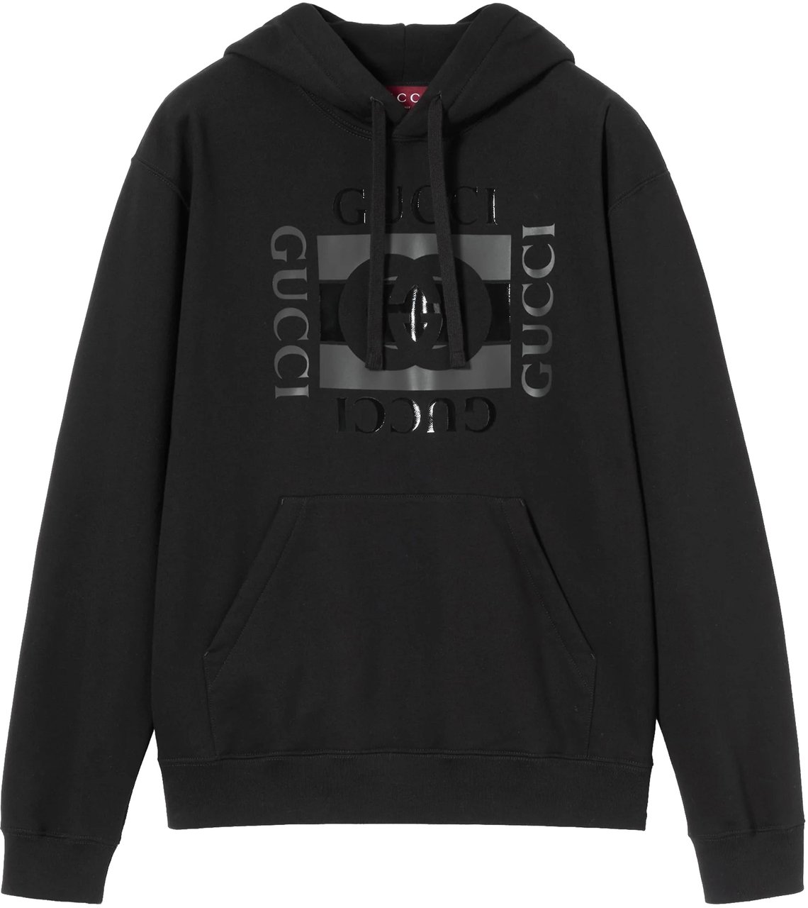 Gucci Black Front Kangaroo Pocket Logo Hoodie Zwart