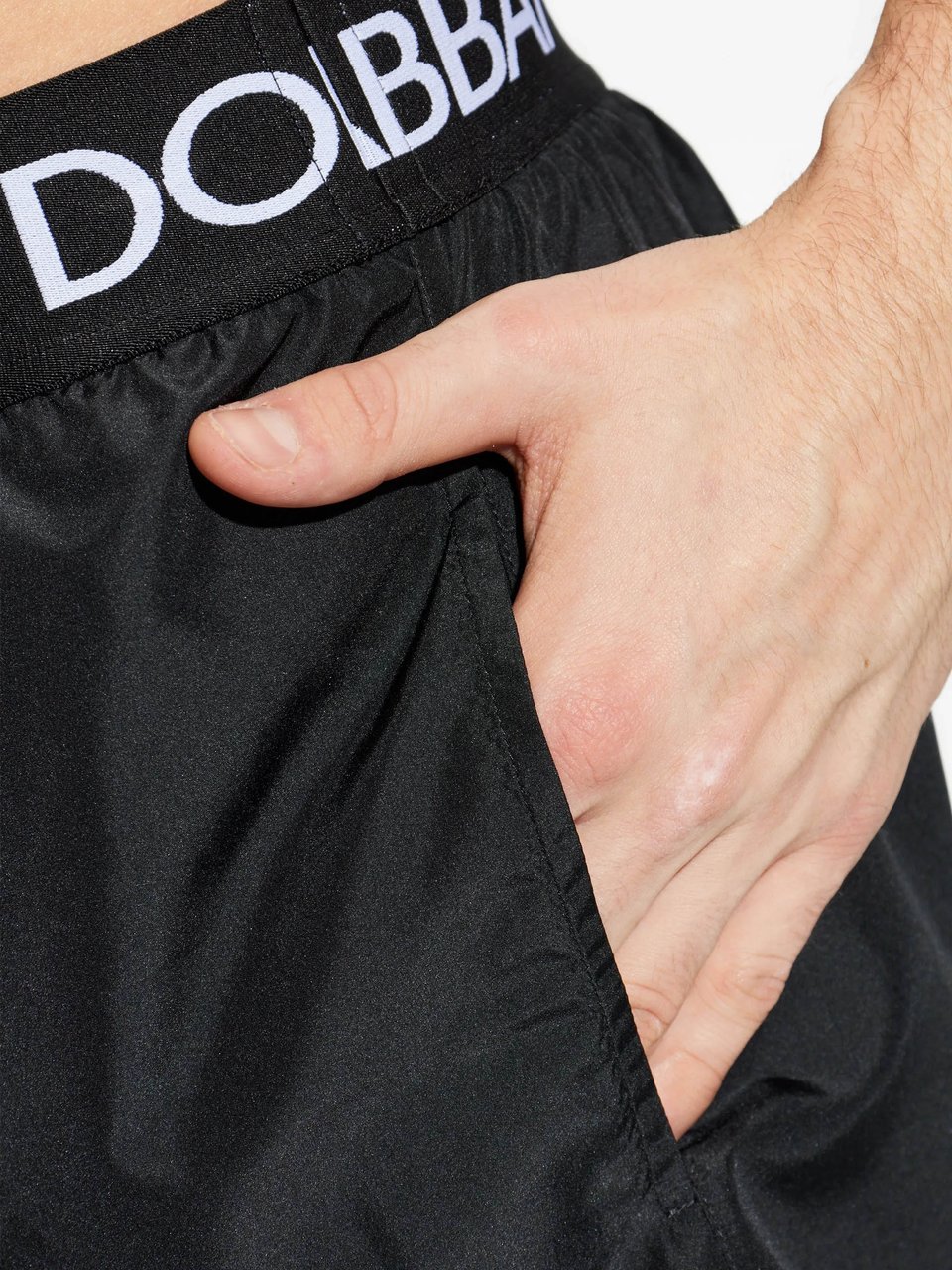 Dolce & Gabbana Black Fitted Logo Waistband Polyester Shorts Zwart