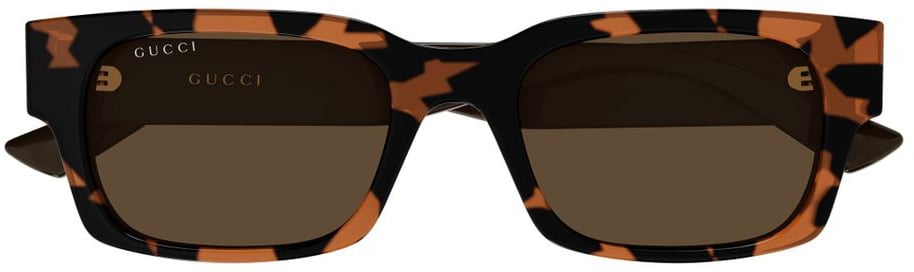 Gucci Bold Havana Rectangular Sunglasses with Gold Accents GG2084S Linea Sigh Zwart